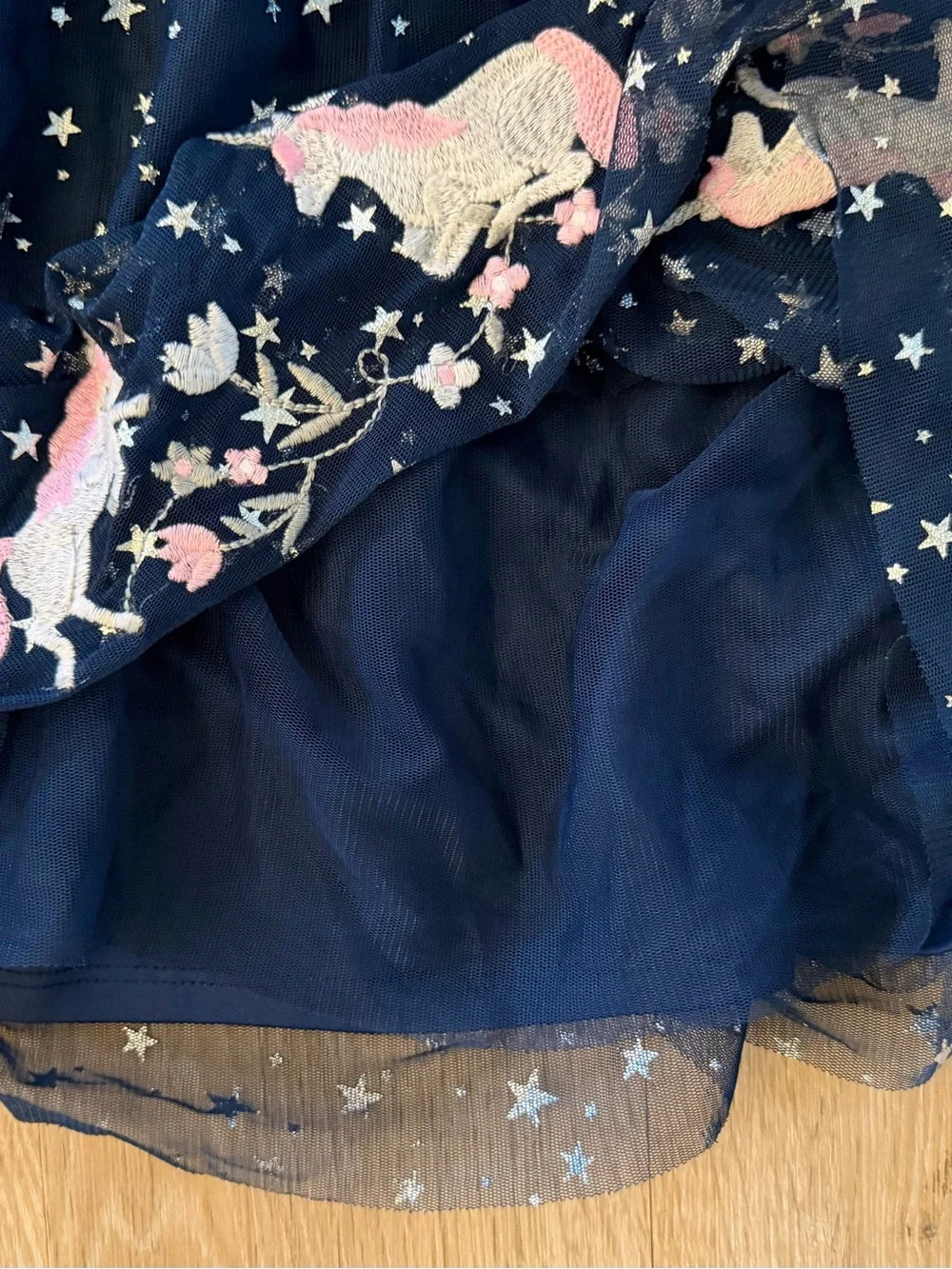 Wonder Nation Girl's Size 6/6X Navy Dress With Star Pattern & Pink Unicorns